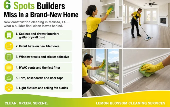 New construction cleaning in Melissa TX - 6 spots builders miss - Lemon Blossom Cleaning Services