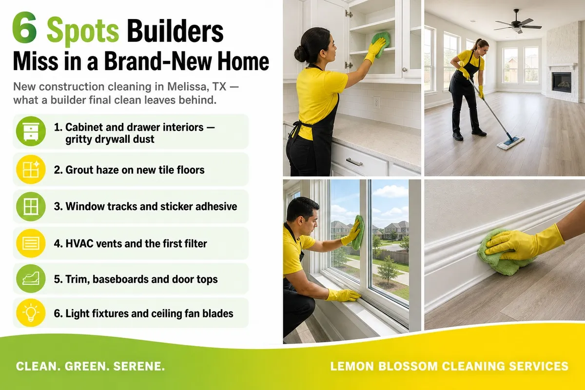 New construction cleaning in Melissa TX - 6 spots builders miss - Lemon Blossom Cleaning Services