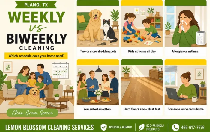 Weekly vs biweekly cleaning for Plano TX families - Lemon Blossom Cleaning Services