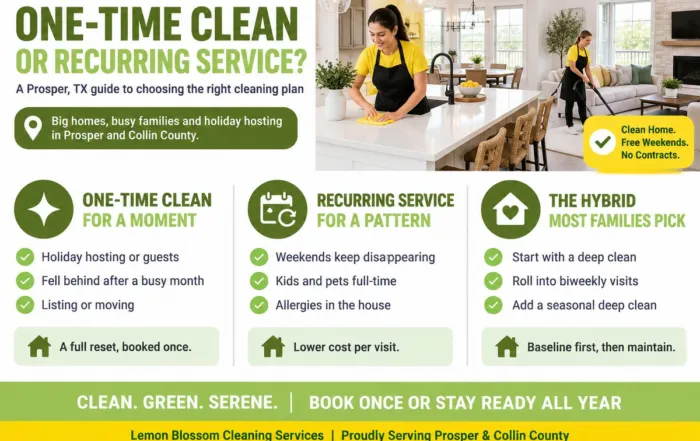 One-time vs recurring cleaning in Prosper, TX - Lemon Blossom Cleaning Services