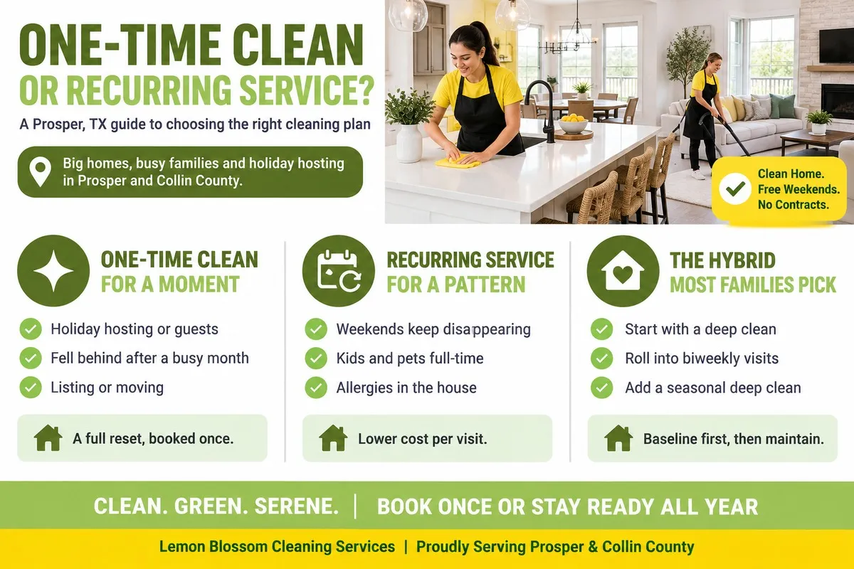 One-time vs recurring cleaning in Prosper, TX - Lemon Blossom Cleaning Services